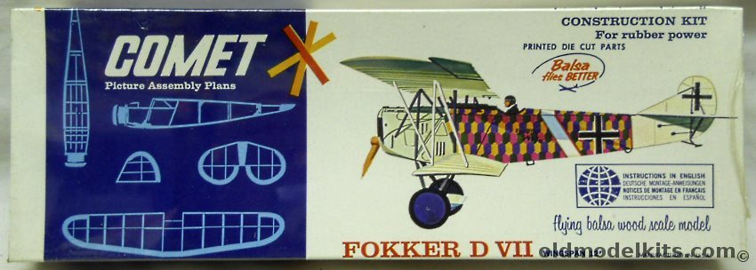 Comet Fokker D-VII - 12 inch Wingspan, 3104 plastic model kit